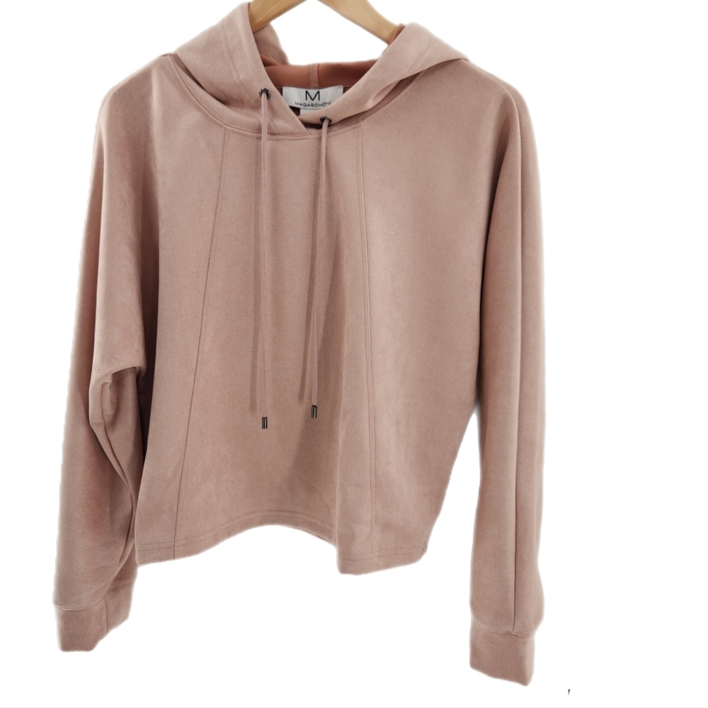 M Magaschoni Pale Pink Long Sleeve Cropped Hoodie Womens Size Medium